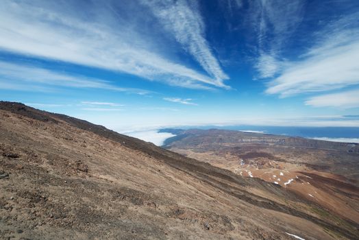 View from Teide volcano at National Park Roques de Garcia in Tenerife at Canary Islands