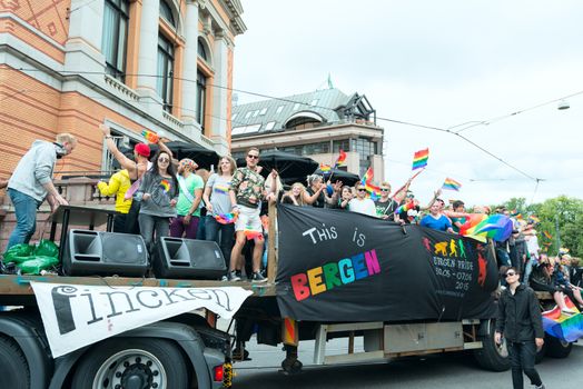 OSLO, NORWAY - JUNE 28: Europride parade in Oslo on June 28, 2014. The Parade is 3 km long.