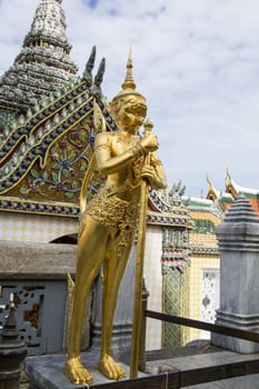 the beautiful lion at the public Thai temple as a protector