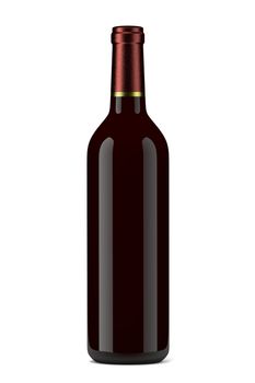 Single Glass Wine Bottle without Label on White Background