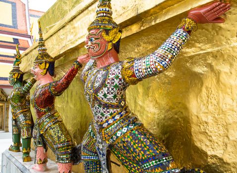 Wat pra kaew Grand palace with blue sky at bangkok, Thai temple