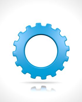 One Single Blue Gear Isolated on White Background 3D Illustration