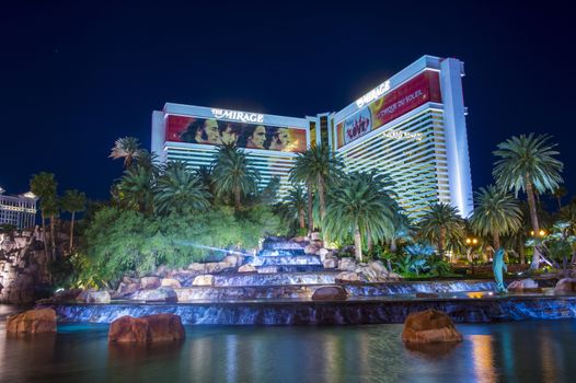 LAS VEGAS - MARCH 15 : The Mirage Hotel artificial volcano in Las Vegas on March 15 2014 ,The hotel Opened in 1989, and it has 2.884 rooms and a casino with 100,000 square feet of gaming space.