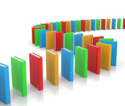 Colorful Books Aligned Along a Path on White Background