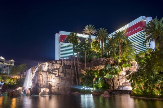 LAS VEGAS - MARCH 15 : The Mirage Hotel artificial volcano in Las Vegas on March 15 2014 ,The hotel Opened in 1989, and it has 2.884 rooms and a casino with 100,000 square feet of gaming space.