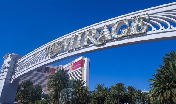 LAS VEGAS - MARCH 25 : The Mirage Hotel in Las Vegas on March 25 2014 ,The hotel Opened in 1989, and it has 2.884 rooms and a casino with 100,000 square feet of gaming space.