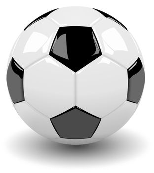 Single Classic Black and White Soccer Ball with Shadow on White Background 3D Illustration