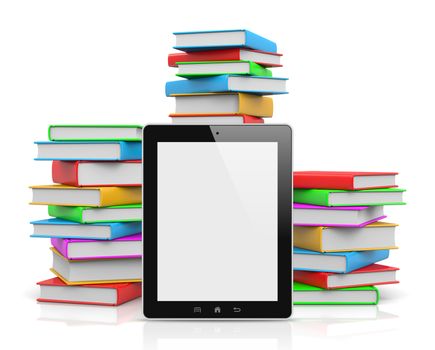 Tablet Pc Ahead of Piles of Colored Books Illustration
