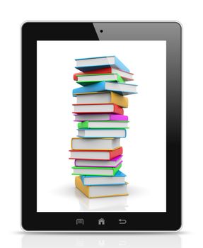 Tablet Pc Showing a Pile of Colored Books Illustration