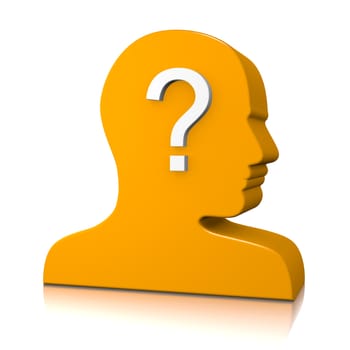 Orange Man Head Profile 3D Silhouette with Question Mark on White Background Identity Concept