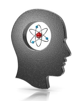 Human Head with Atom Inside on White Illustration