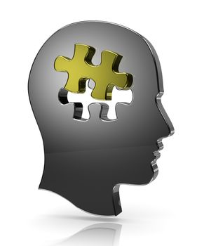 Metallic Human Head with One Single Puzzle Piece Illustration