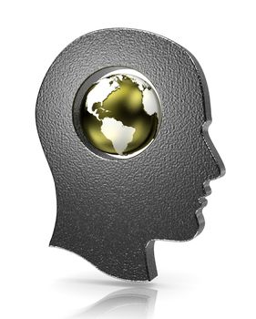 Human Head with Earth Illustration on White