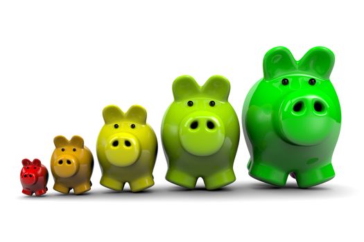 Piggy Banks as Energetic Classes, Energy Savings Concept Illustration