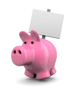 Funny Pink Piggy with Blank Placard Illustration