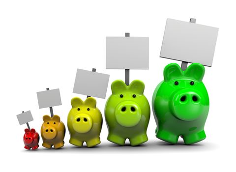 Piggy Banks with Placard as Energetic Classes, Energy Savings Concept Illustration