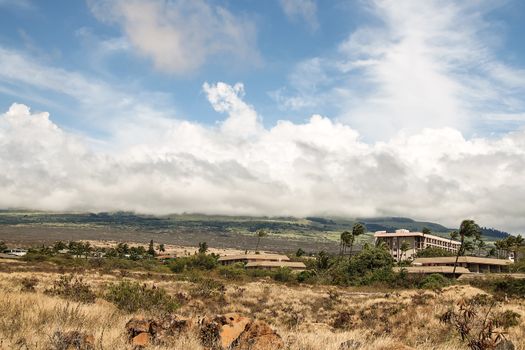 Dry Hawaian landsape with beautiful clouds in Kihei, Maui