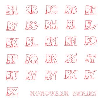 Doodle monogram series, red letters illustration on white