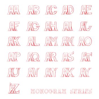 Doodle monograms series, red letters illustration on white