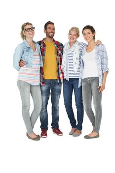 Full length portrait of casually dressed young people over white background