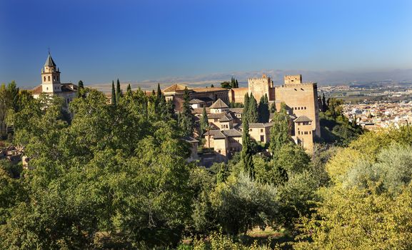 Alhambra Church Castle Towers Granada Andalusia Spain