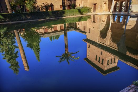 Alhambra Courtyard El Partal Pool Reflection Granada Andalusia Spain  