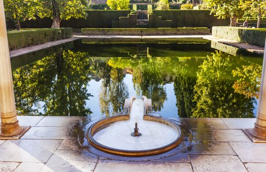 Alhambra Courtyard El Partal Fountain Pool Reflection Granada Andalusia Spain  