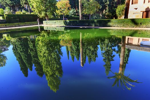 Alhambra Courtyard El Partal Pool Garden Reflection Granada Andalusia Spain  