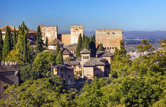 Alhambra Church Castle Towers Granada Andalusia Spain