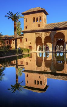 Alhambra Courtyard El Partal Pool Reflection Granada Andalusia Spain  