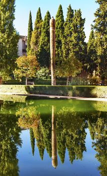 Alhambra Courtyard El Partal Garden Pool Reflection Granada Andalusia Spain  