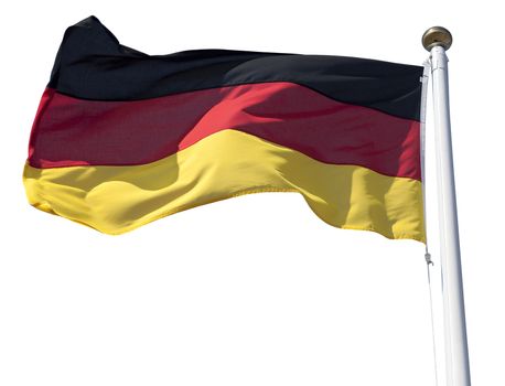 Germany flag flying in the wind isolated on white with clipping path