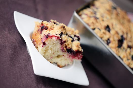 Traditional yeast cake with crumble topping and black currant