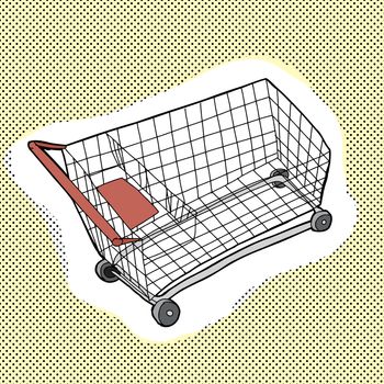 Single hand drawn cartoon metal shopping cart