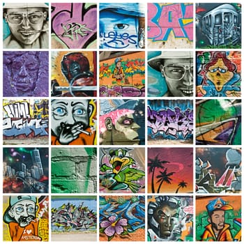 urban Art street in paris - graffiti collage