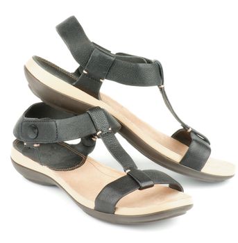 Black Leather Comfortable Female Sandals isolated on white background