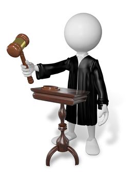 abstract illustration of a judge with gavel at the table