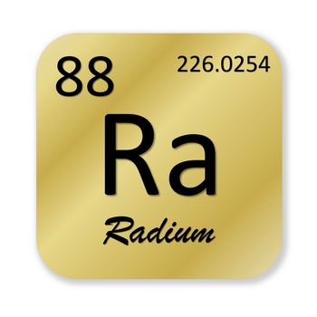 Black radium element into golden square shape isolated in white background