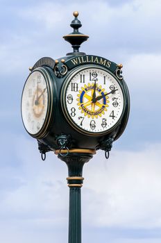 WILLIAMS, USA - SEPTEMBER 23: Colorful FAMOUS GOLDEN CLOCK  on September 23, 2012 in Williams. Williams is the gateway of Grand Canyon and the last town on historic route 66. 