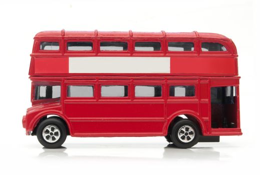 Red London double decker bus over a white background