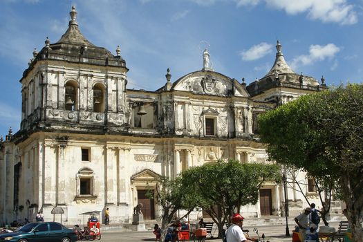 LEON, NICARAGUA - NOVEMBER 9, 2007: Panorama of the cathedral of Leon on November 9, 2007 in Nicaragua, Latin Amerika