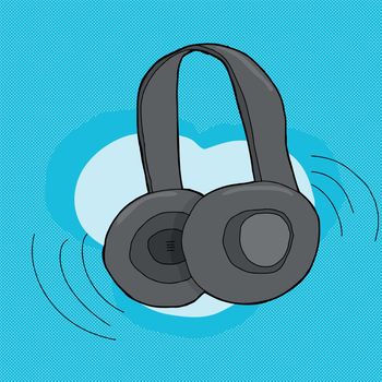 Pair of cartoon headphones over blue background