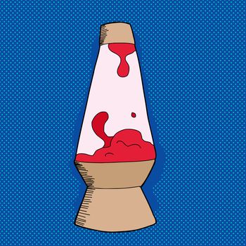 Hand drawn cartoon lava lamp over blue background