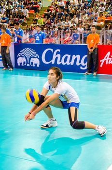 BANGKOK - AUGUST 16: Piyanut Pannoy of Thailand Volleyball Team in action during The Volleyball World Grand Prix 2014 at Indoor Stadium Huamark on August 16, 2014 in Bangkok, Thailand.