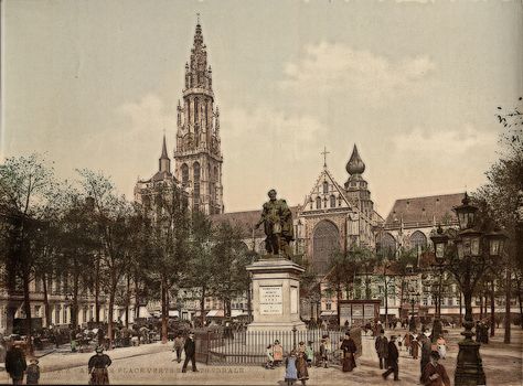 Place Verte and cathedral, Antwerp, Belgium,