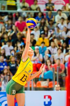 BANGKOK - AUGUST 17: Sheilla Blassioli of Brazil Volleyball Team in action during The Volleyball World Grand Prix 2014 at Indoor Stadium Huamark on August 17, 2014 in Bangkok, Thailand.