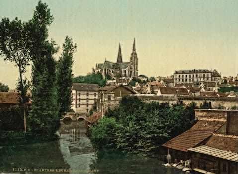 The Eure and new bridge, Chartres, France,