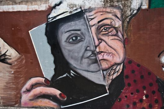 urban art street in paris - woman face