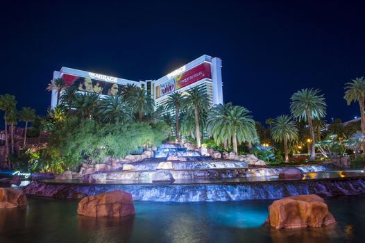 LAS VEGAS - MARCH 15 : The Mirage Hotel artificial volcano in Las Vegas on March 15 2014 ,The hotel Opened in 1989, and it has 2.884 rooms and a casino with 100,000 square feet of gaming space.