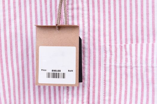 price tag with barcode on a shirt